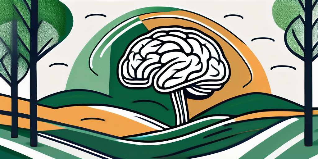 A brain in a serene landscape