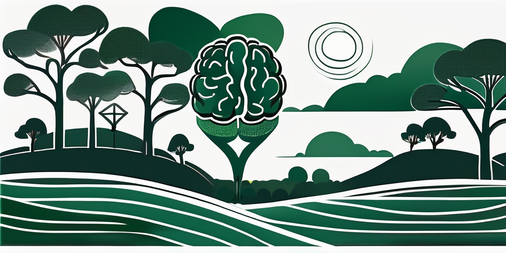 The serene huntington beach landscape with symbolic elements like a brain and a heart subtly incorporated into the scene