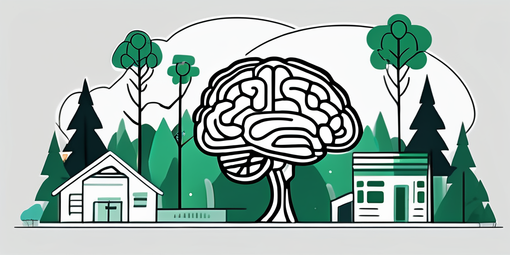 A serene landscape of herriman city in utah with symbolic elements like a brain and tools