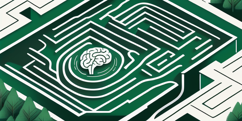 A serene fremont landscape with symbolic elements like a brain and a maze