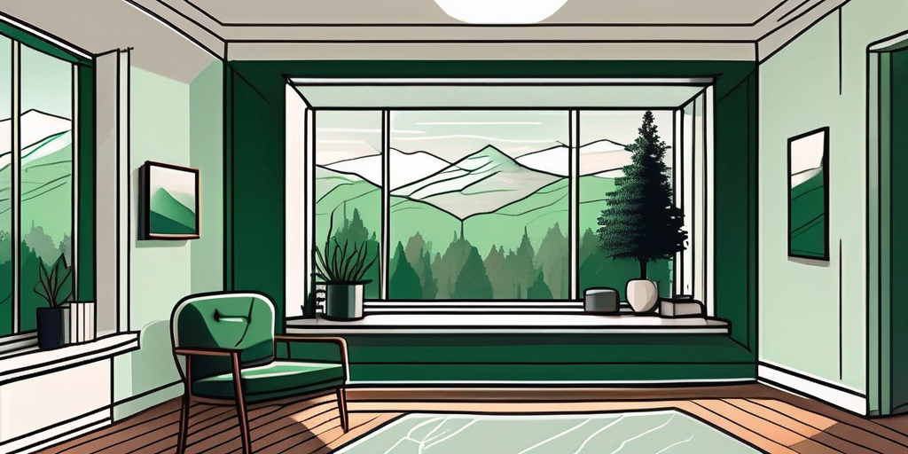 A serene therapy room with a comfortable chair