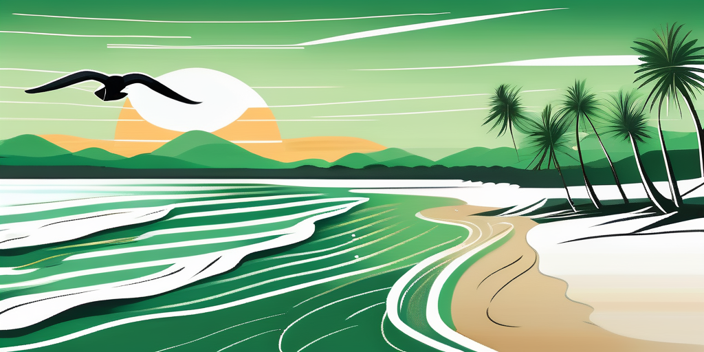 A serene huntington beach landscape with symbolic elements such as a calm sea