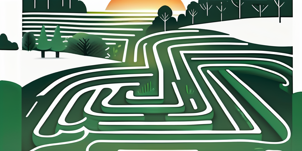 A serene landscape with a symbolic maze